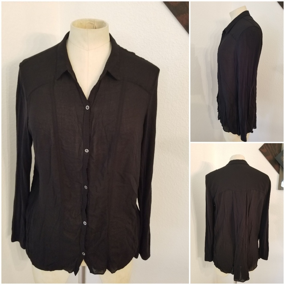 Helmut Lang Semi Sheer Black Button Down Top Sz L